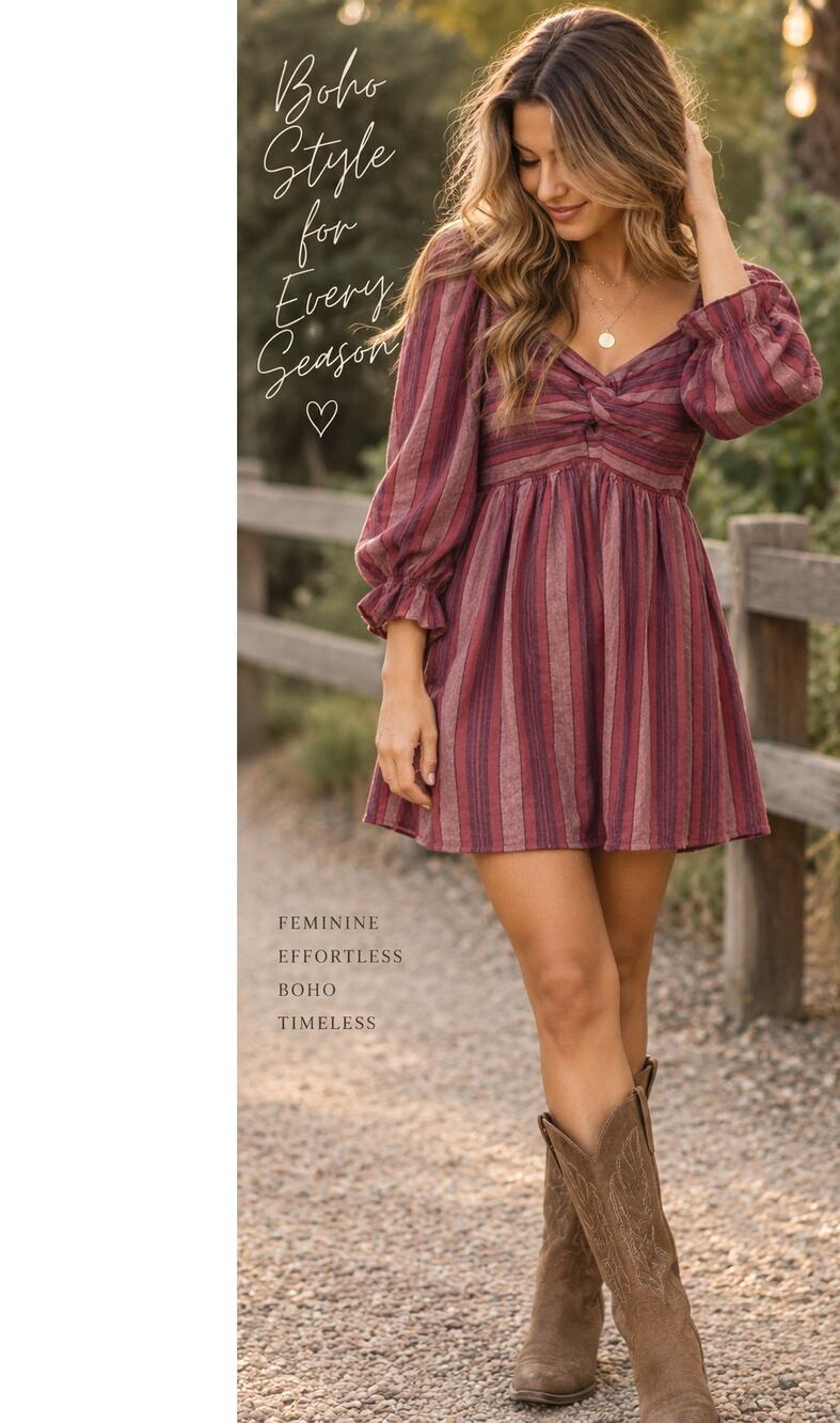 NWT Angie M Boho Cotton Mini Dress Smocked Puff Sleeve Striped Cottagecore